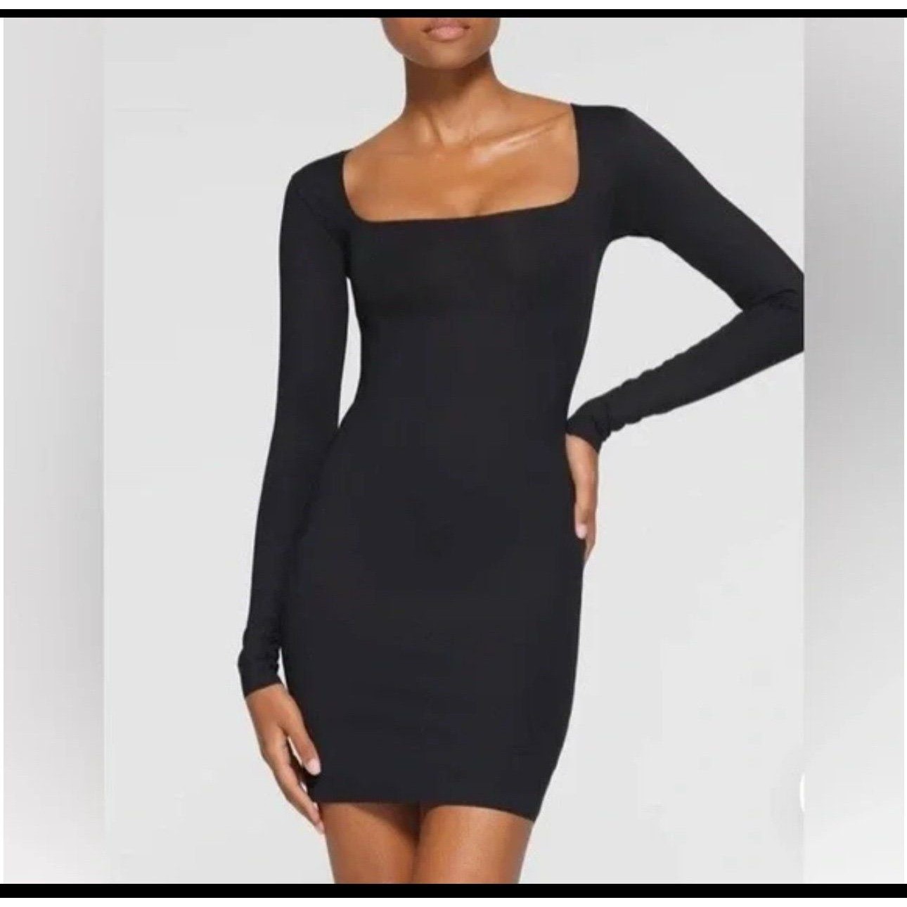 Skims Body Long Sleeve Midi Dress Onyx